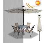 Sombrilla con led, sombrilla de jardín con 8 puntales, sombrilla basculante, sombrilla de terraza para jardín, playa, piscina y cafetería 350cm beige