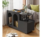 Mesa auxiliar negra con ruedas de 82 cm, multifuncional para salón, comedor y dormitorio con esquinas redondeadas.