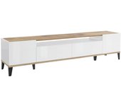Abina mueble para tv, aparador bajo de salón con 2 puertas, base para mueble para televisión, 100% made in italy, 200x40h47 cm, blanco brillo y arce