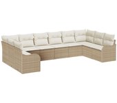 Conjunto de sofá de jardín de 10 piezas con cojines beige poliratán, conjunto de sofá de jardín de 2 plazas con cojines beige poliratán