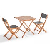 Mesa cuadrada 70 x 70 cm y 2 sillas plegables de textileno eucalipto