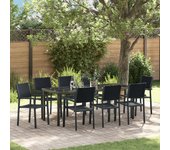 Vidaxl juego de comedor de jardín de 9 piezas negro poly ratán