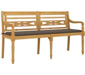 Banco de jardín muebles de terraza exterior con cojín color topo 150 cm madera maciza de teca 02_0011098