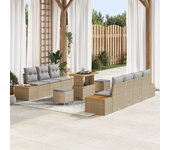 Conjunto de sofás de jardín de 10 piezas con cojines beige de poliratán, conjunto de comedor de jardín de 3 piezas con cojines beige de poliratán