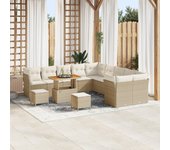 Vidaxl conjunto de sofá de jardín de 13 piezas con cojines beige ratán de polímero acacia, vidaxl conjunto de comedor de jardín de 3 piezas con cojine