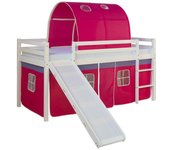 Cama altillo infantil con somier tobogán cortina túnel rosa oscuro modelo 90x200 cm lit06188