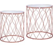 Womo-design juego de 2x mesas auxiliares cobre ø40/45 cm con tapa de cristal y marco de metal tablero redondo decorativa mesita de centro salón elegan