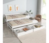 Sofá cama 200x90cm - con cama corredera 190x90cm - 2 cajones - 2 somieres - blanco (sin colchón)