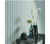 Papel pintado de rayas finas difuminadas en color turquesa - parisian stripes 683474 de gaulan - rollo de 10 m x 0,53 m