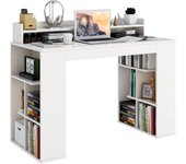 Escritorio para ordenador con soporte para monitor con varios estantes, bloqueo antivuelco, para oficina estudio, 120 x 54 x 90 cm, blanco
