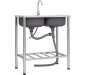 Fregadero de camping fregadero doble con grifo fregadero de cocina fregadero de garaje fregadero exterior 02_0002437
