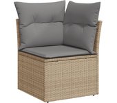 Sillón de esquina de jardín con cojines ratán sintético beige