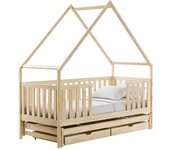Cama vista 115, individual con una cama supletoria-nido, de color marrón claro, 90x200, 90x190, madera, somieres, 96x208x212cm