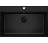 Primagran fregadero cocina todo negro 78x50cm, fregadero granito 1 seno + sifón, fregadero sobre encimera al mueble 80cm - riga