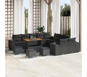 Conjunto de sofá de jardín de 14 piezas vidaxl con cojines de ratán negros de poliratán acacia, conjunto de comedor de jardín de 4 piezas vidaxl con c