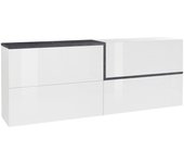Aparador anubi, aparador de cocina, buffet de salón, 100% made in italy, 210x40h80 cm, blanco brillo y pizarra