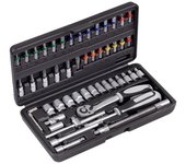 Caja de llaves connex + enchufes 52 piezas