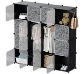 Armario de plástico para dormitorio, 16 cubos para ropa y zapatos - 140x140x35cm negro
