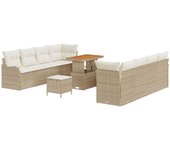 Vidaxl juego de sofá de jardín de 11 piezas con cojines beige ratán poliéster acacia, vidaxl sofá de jardín para dos personas con cojines beige ratán