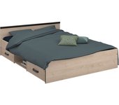 Cama solstice de dormitorio estilo industrial en color roble jackson y negro con 2 cajones 135-140x190 cm