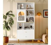 Librería multifunción con 2 cajones y 1 puerta - 78 x 36 x 180 cm - patas de mdf y metal - blanco