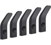 Gancho de pared de aluminio negro para toallas, percha para ropa, para baño, toallero, cocina, oficina, garaje, 5 piezas