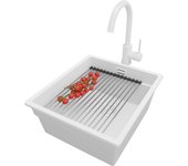 Primagran fregadero bajo encimera todo blanco 41x47cm, fregadero granito 1 seno + sifón + accesorios, fregadero cocina al mueble 45cm - prague