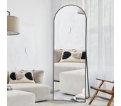 Espejo de cuerpo entero curvado de 161 x 52 cm, gran espejo de pie y pared, ideal para dormitorio, salón, pasillo y entrada, marco negro