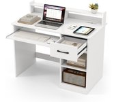 Escritorio de ordenador con tomas de corriente bandeja para teclado cajón estante oficina casa estudio 105x55x89 cm blanco