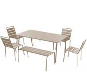 Conjunto de jardín con 2 bancos y 4 sillas de acero color topo, palavas - oviala