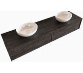Mondiaz lush 180cm mueble de baño dark brown con 2 cajones. con lavabo doble 2 orificios blanco brillo