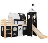 Cama alta para niños tobogán y escalera madera pino 97x208 cm unico / negro