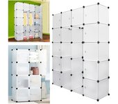 Armario de plástico para dormitorio, 20 cubos para ropa y zapatos - 142x37x180cm blanco
