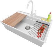 Primagran fregadero granito blanco 78x53cm, fregadero cocina 1 seno + sifón + accesorios, fregadero sobre encimera al mueble 80cm - oslo pocket