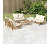 Vidaxl set de muebles de jardín 5 piezas bambú y cojines blanco crema