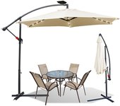 Sombrilla voladiza 3m sombrilla con led aluminio sombrilla giratoria jardín terraza balcón beige