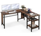 Mesa de ordenador en forma de l, escritorio de esquina con estante abierto y estantes laterales de 2 niveles, mesa de ordenador para estudio