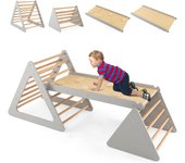 Tobogán de escalada montessori 3 en 1 para niños, 2 triángulos de escalada con tobogán para niños a partir de 3 años, capacidad de carga: 60 kg, beige