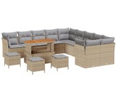 Vidaxl conjunto de sofá de jardín de 14 piezas con cojines beige poliratán acacia, vidaxl conjunto de comedor de jardín de 4 piezas con cojines beige
