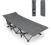 Cama de camping plegable, cama portátil con soporte de metal sólido, colchón, bolsa y pies antideslizantes, 190 x 68,5 x 48,5 cm, carga 200 kg (gris)