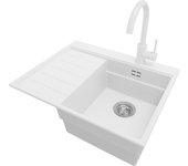Primagran fregadero granito blanco 62x50cm, cocina 1 seno + grifo 32x20cm + sifón, sobre encimera al mueble 40cm - sydney
