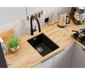Primagran fregadero bajo encimera negro 36x47cm, fregadero cocina 1 seno + sifón, fregadero granito al mueble 40cm - london