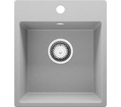 Primagran fregadero cocina gris 38x44cm, fregadero granito 1 seno + sifón, fregadero sobre encimera al mueble 40cm - riga easy