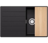 Primagran fregadero cocina negro metallic 78x50cm, fregadero granito 1 seno + sifón + accesorios, fregadero sobre encimera al mueble 45cm