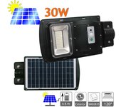 Farola led 30w solar exterior ip67 panel integrado 60 led 800 lúmenes, 6500k blanco frío, batería ion-litio con mando a distancia