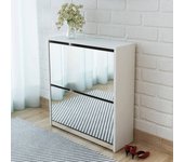 Vidaxl mueble zapatero 2 niveles y espejo blanco 63x17x67 cm
