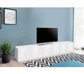 Lucas mueble tv, aparador bajo de salón, base para soporte para televisión, 100% made in italy, 244x44h46 cm, blanco brillo