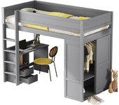 Cama infantil multifuncional gris 90 * 200cm literas con armario, escritorio y cajones