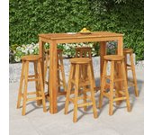 Vidaxl mesa y taburetes altos de jardín 7 pzas madera maciza acacia