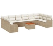 Juego de sofá de jardín de 11 piezas vidaxl con cojines beige poly rattan acacia, sofá de jardín de 2 plazas vidaxl con cojines beige poly rattan